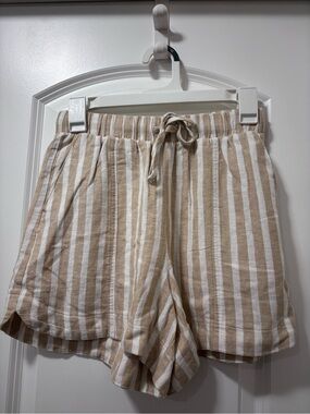 Universal Thread Tan and White Striped High-Waist Drawstring Shorts
